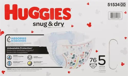 Huggies Size 1 Diapers, Snug & Dry Newborn Diapers, Size 1 (8-14 lbs), 38 Count, Packaging May Vary BoosterCity