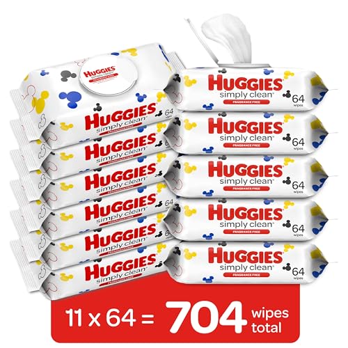 Huggies Simply Clean Unscented Baby Diaper Wipes, 11 Flip-Top Packs (704 Wipes Total) BoosterCity