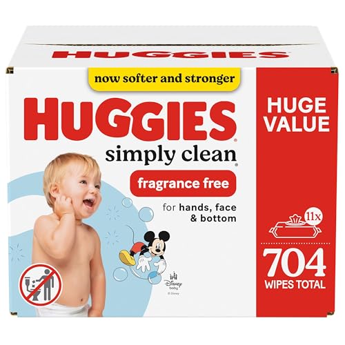 Huggies Simply Clean Unscented Baby Diaper Wipes, 11 Flip-Top Packs (704 Wipes Total) BoosterCity