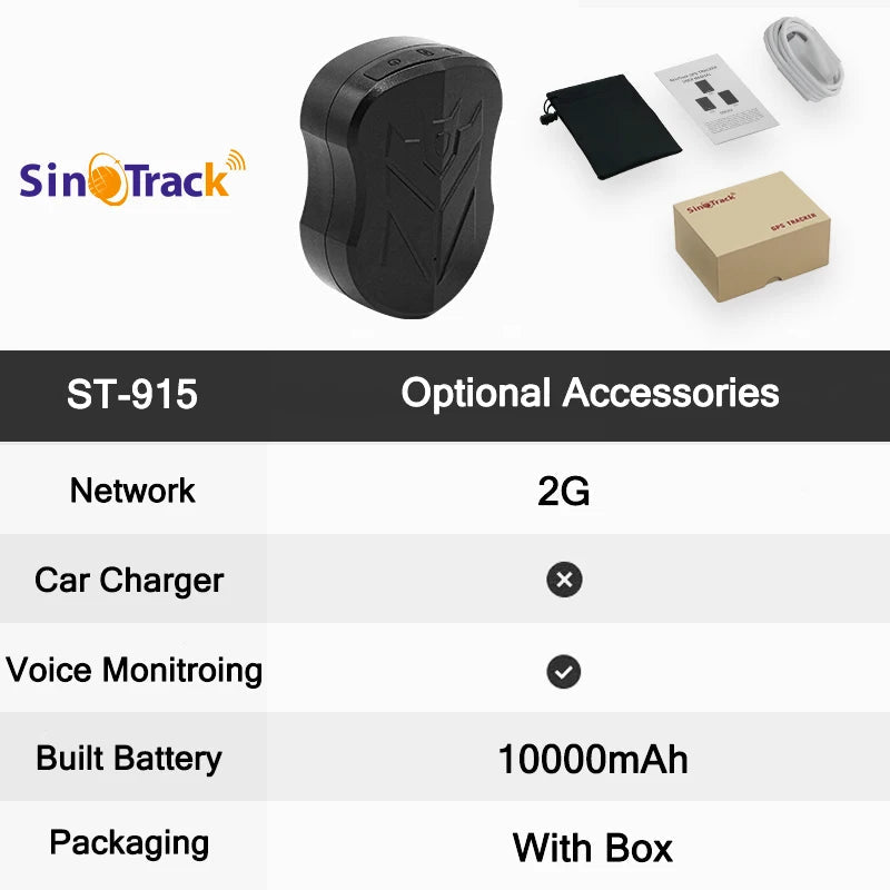 SinoTrack Magnet 4G Waterproof Car GPS Tracker ST-905/ST-915 Vehicle Locator Long Standby 10000mAH Battery with free APP BoosterCity