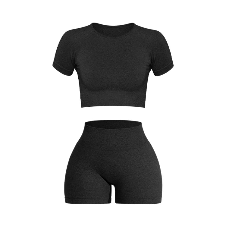 2PCS Women's Sports Yoga Set Seamless Ribbed Knitted Fitness Sportswear BoosterCity