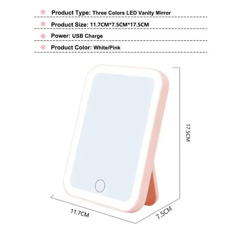 3 Colors LED Vanity Mirror with Touch Screen USB Rechargeable Dimming Makeup Mirror 3 Brightness Portable BoosterCity