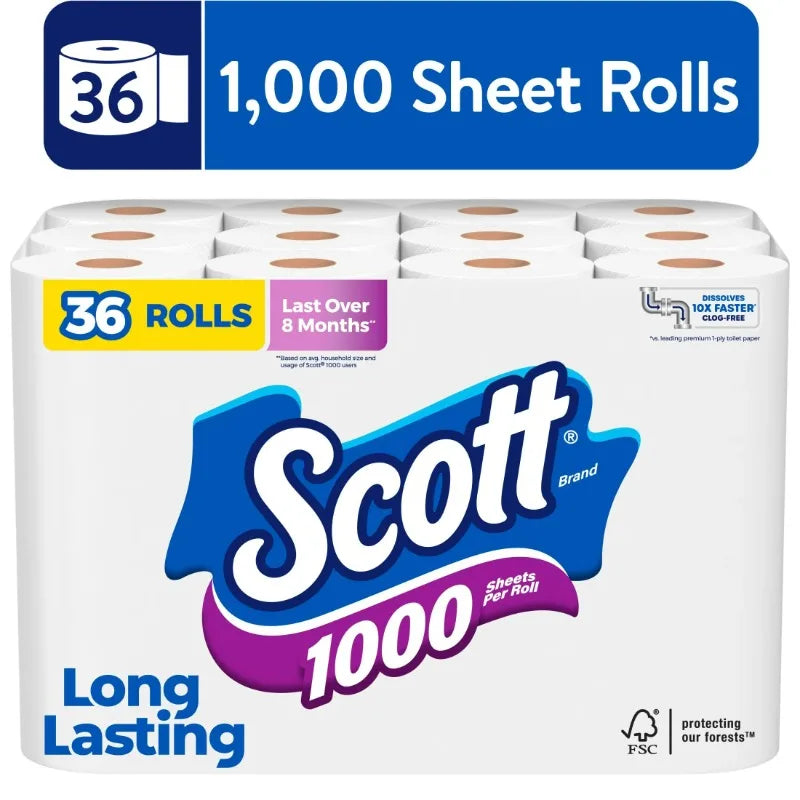 Scott 1000 Toilet Paper, 36 Rolls, 1,000 Sheets per Roll BoosterCity