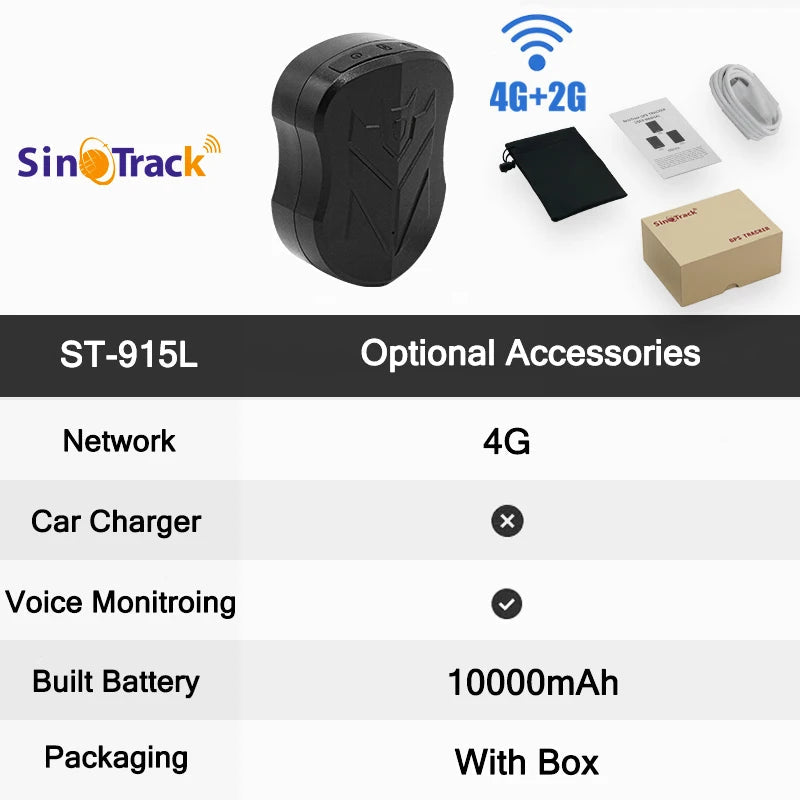 SinoTrack Magnet 4G Waterproof Car GPS Tracker ST-905/ST-915 Vehicle Locator Long Standby 10000mAH Battery with free APP BoosterCity