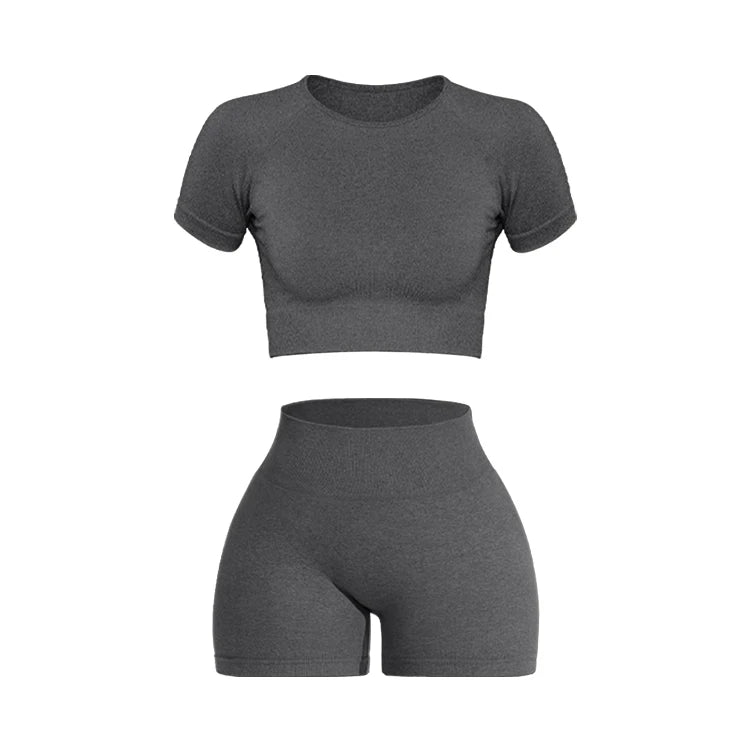 2PCS Women's Sports Yoga Set Seamless Ribbed Knitted Fitness Sportswear BoosterCity