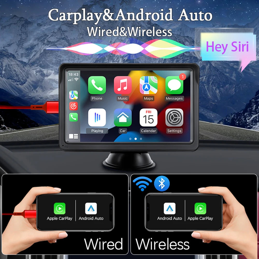 HIPPBQCC CarPlay Android Auto Car Radio Multimedia Video Player 7inch Portable Touch Screen With USB AUX For Rear View Camera BoosterCity