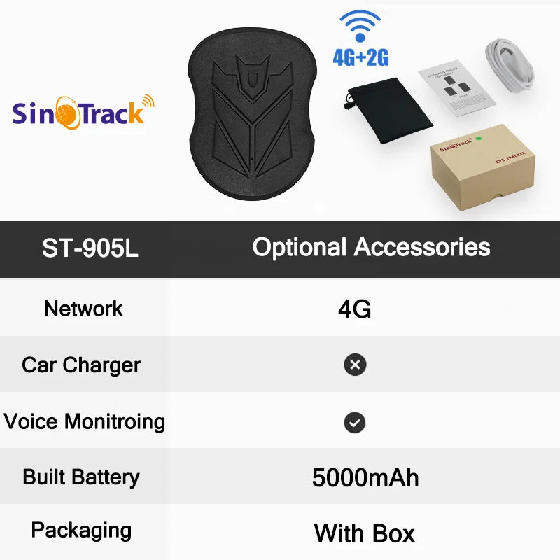 SinoTrack Magnet 4G Waterproof Car GPS Tracker ST-905/ST-915 Vehicle Locator Long Standby 10000mAH Battery with free APP BoosterCity