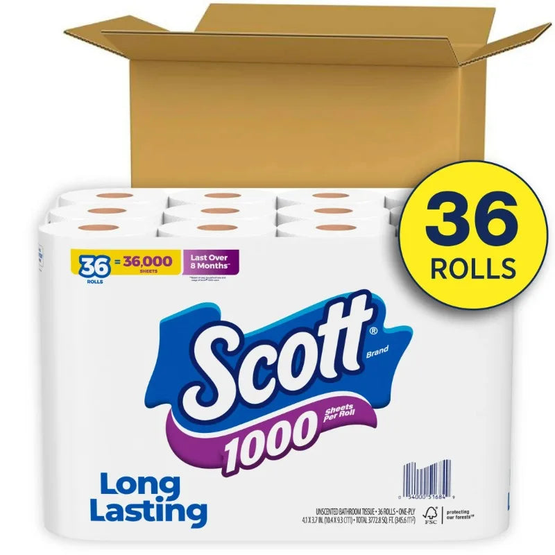 Scott 1000 Toilet Paper, 36 Rolls, 1,000 Sheets per Roll BoosterCity