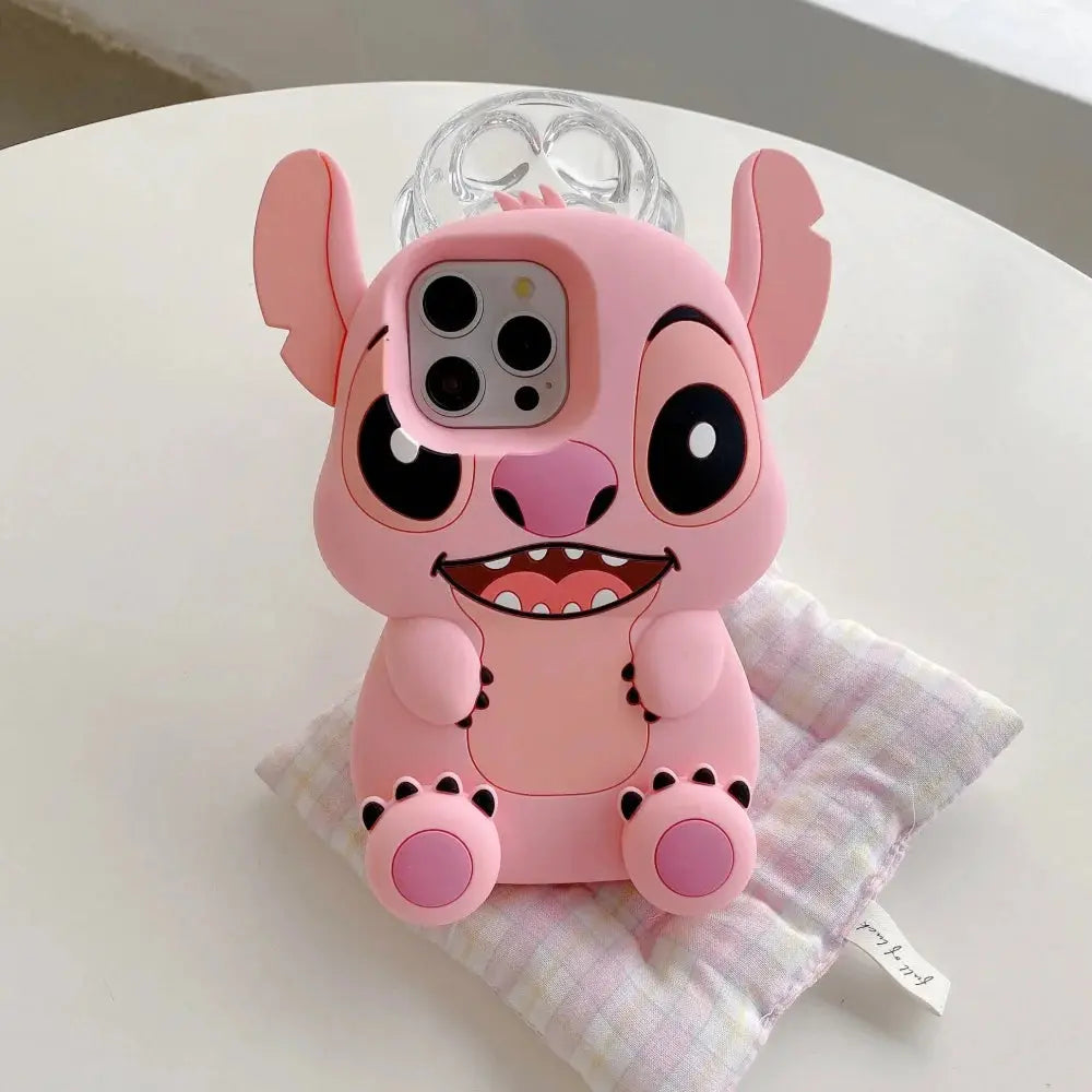 3D Stitch Big Ear Foot Holder Soft Phone Case for iPhone 16  15 Pro Max 13 14 Pro 15 Cartoon Silicone Stand Anti Fall Cover BoosterCity