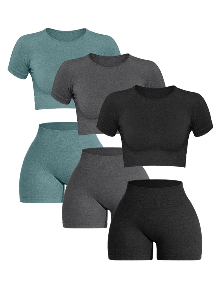 2PCS Women's Sports Yoga Set Seamless Ribbed Knitted Fitness Sportswear BoosterCity