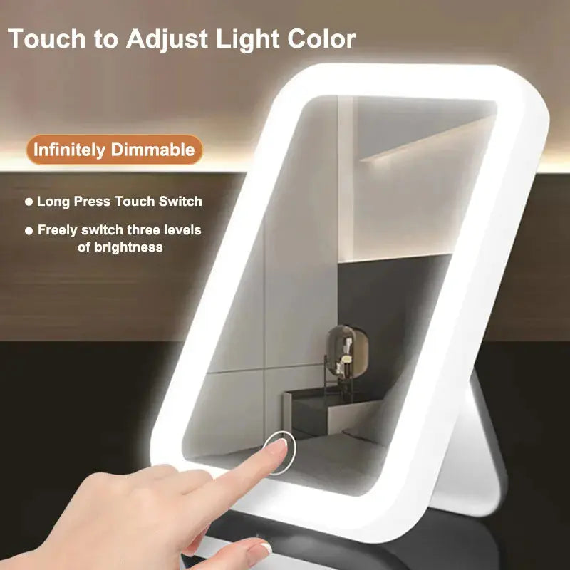 3 Colors LED Vanity Mirror with Touch Screen USB Rechargeable Dimming Makeup Mirror 3 Brightness Portable BoosterCity