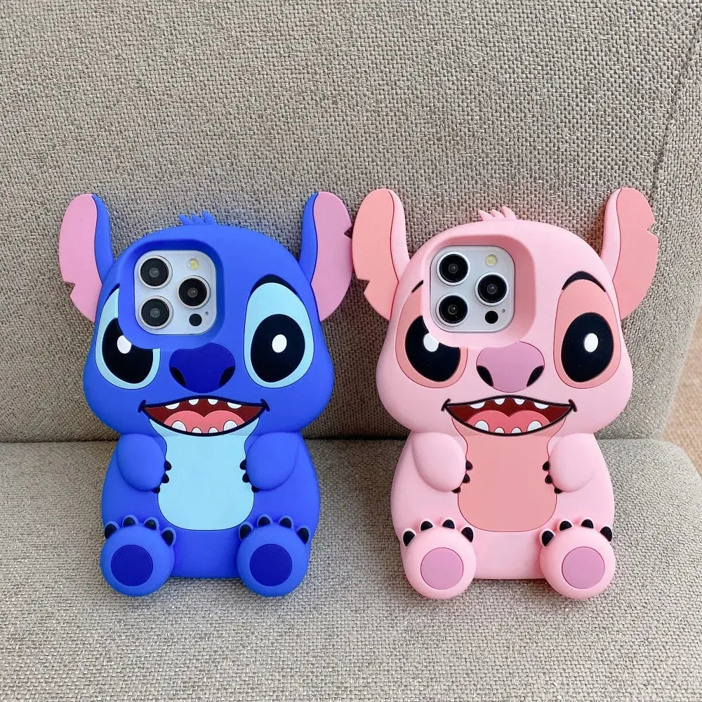 3D Stitch Big Ear Foot Holder Soft Phone Case for iPhone 16  15 Pro Max 13 14 Pro 15 Cartoon Silicone Stand Anti Fall Cover BoosterCity