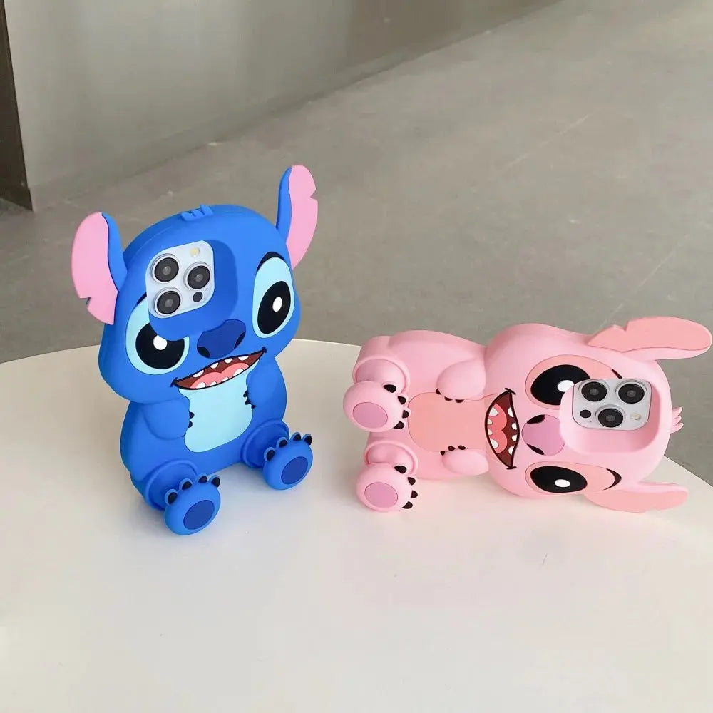 3D Stitch Big Ear Foot Holder Soft Phone Case for iPhone 16  15 Pro Max 13 14 Pro 15 Cartoon Silicone Stand Anti Fall Cover BoosterCity